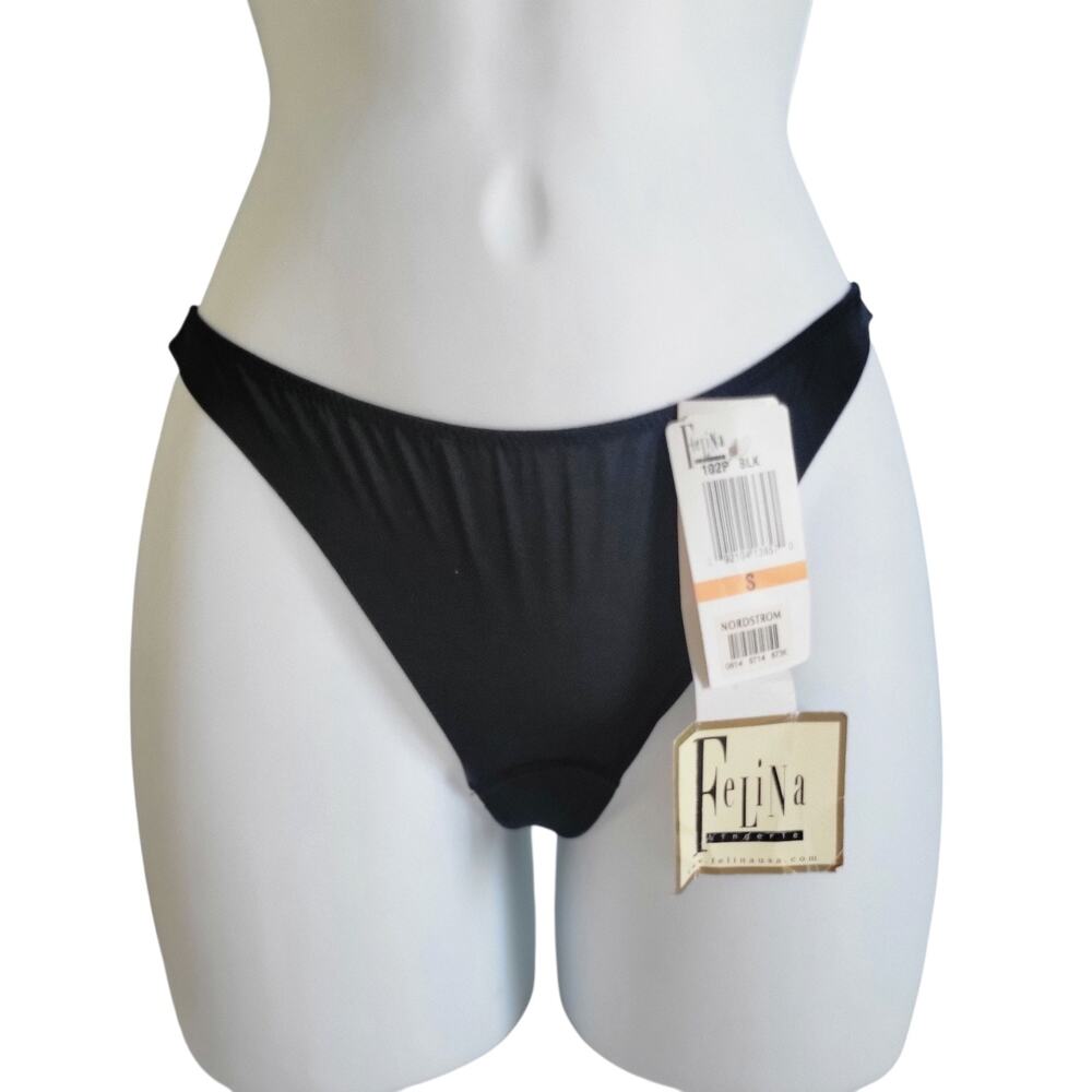 NWT Y2k Felina Black Sexy Thong mid rise Small Seamless